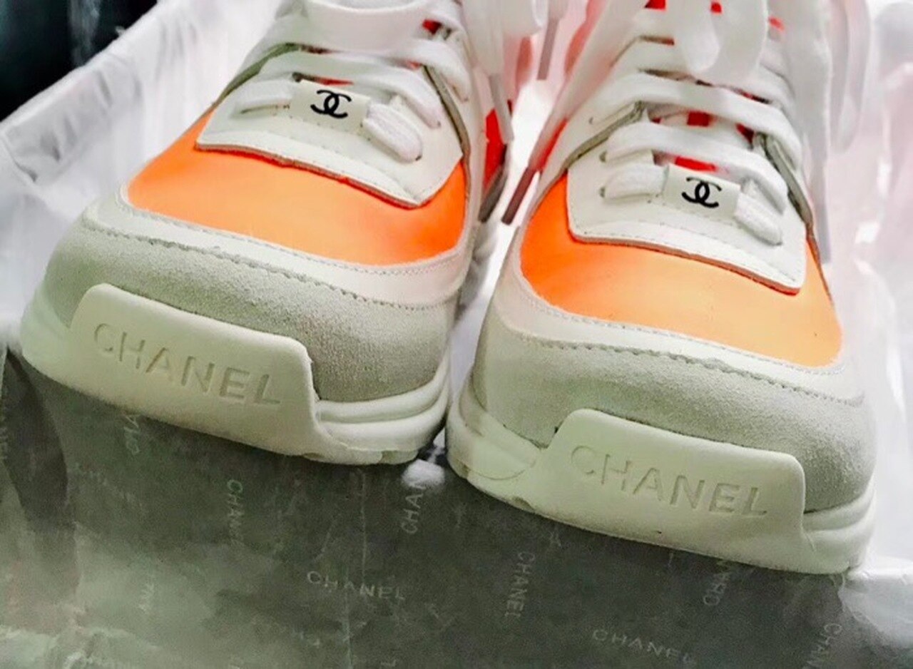 Chanel Hightop Sneakers Spring/Summer Act 2 Collection Fluorescent Orange/White/Grey