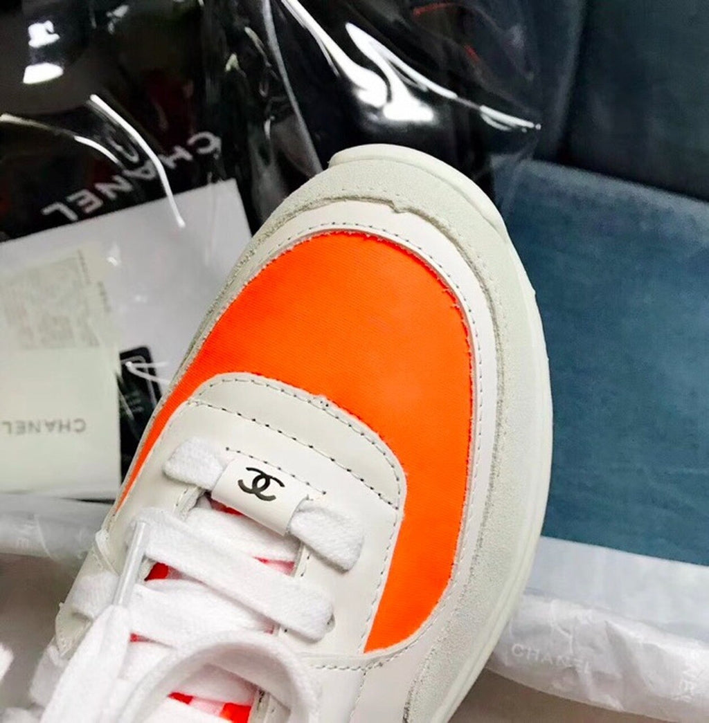 Chanel Hightop Sneakers Spring/Summer Act 2 Collection Fluorescent Orange/White/Grey