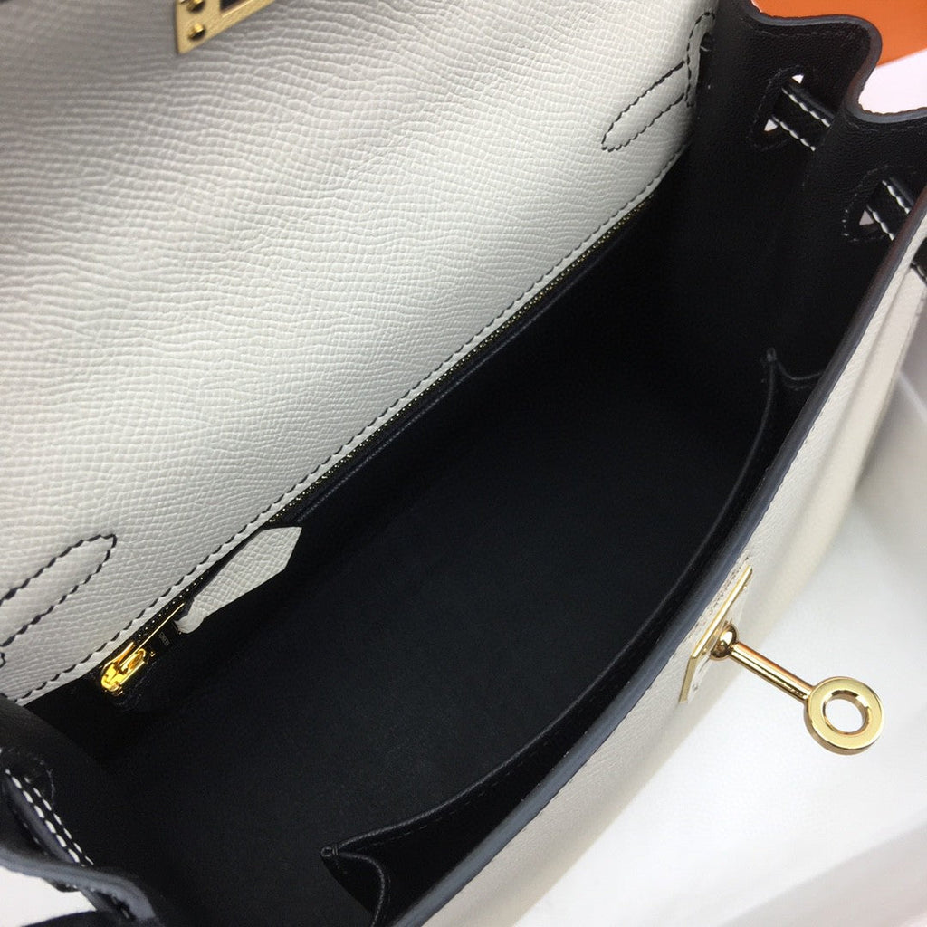 Hermes Kelly 25 Togo Gold Hardware White