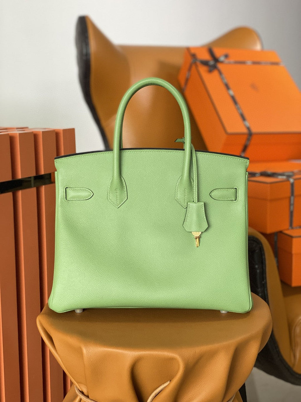 Hermes Birkin 30 Nata Swift Silver Hardware Green