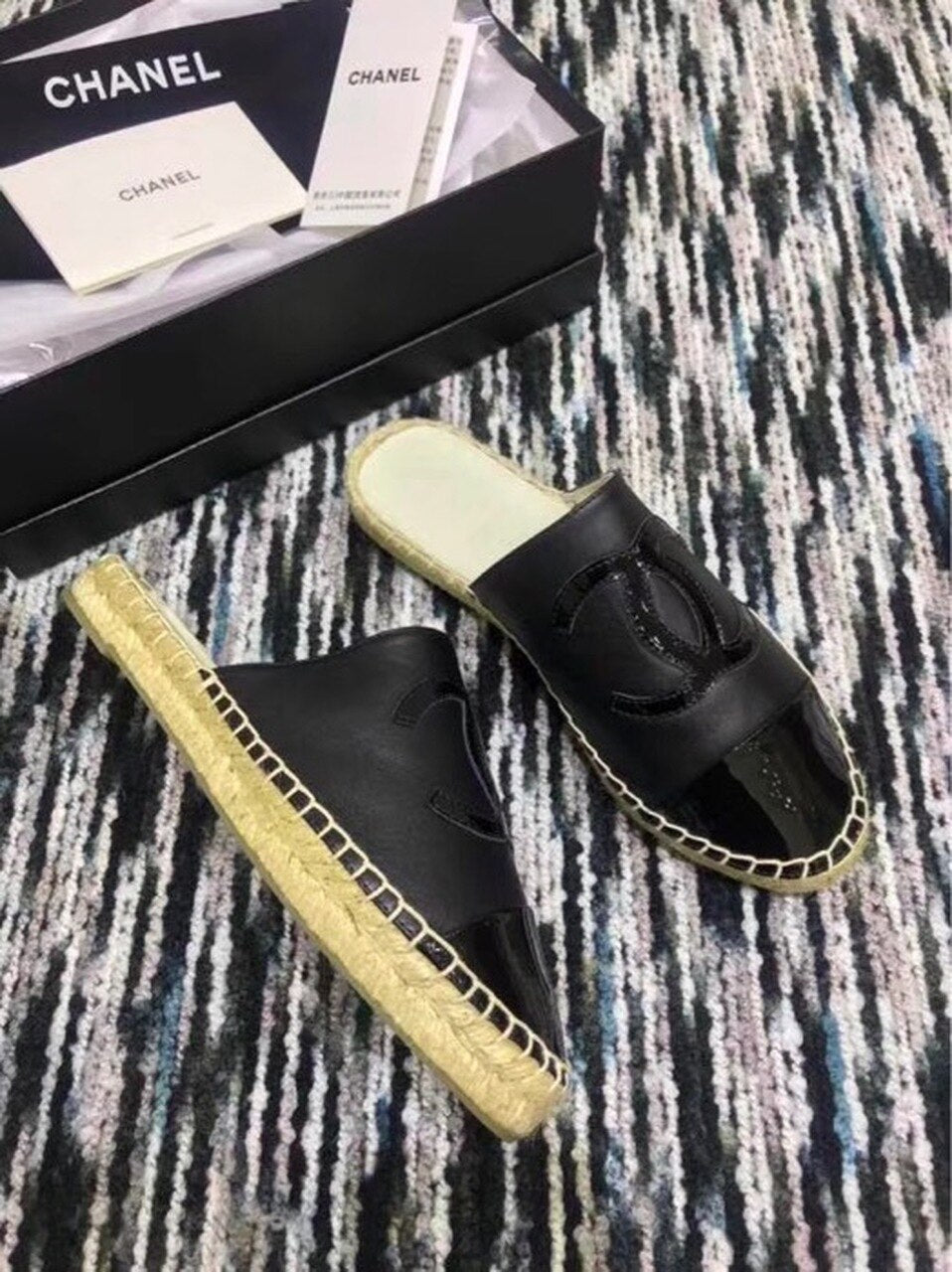 Chanel Espadrille Slides Mules Calfskin Leather Spring/Summer Act 2 Collection Black/Black