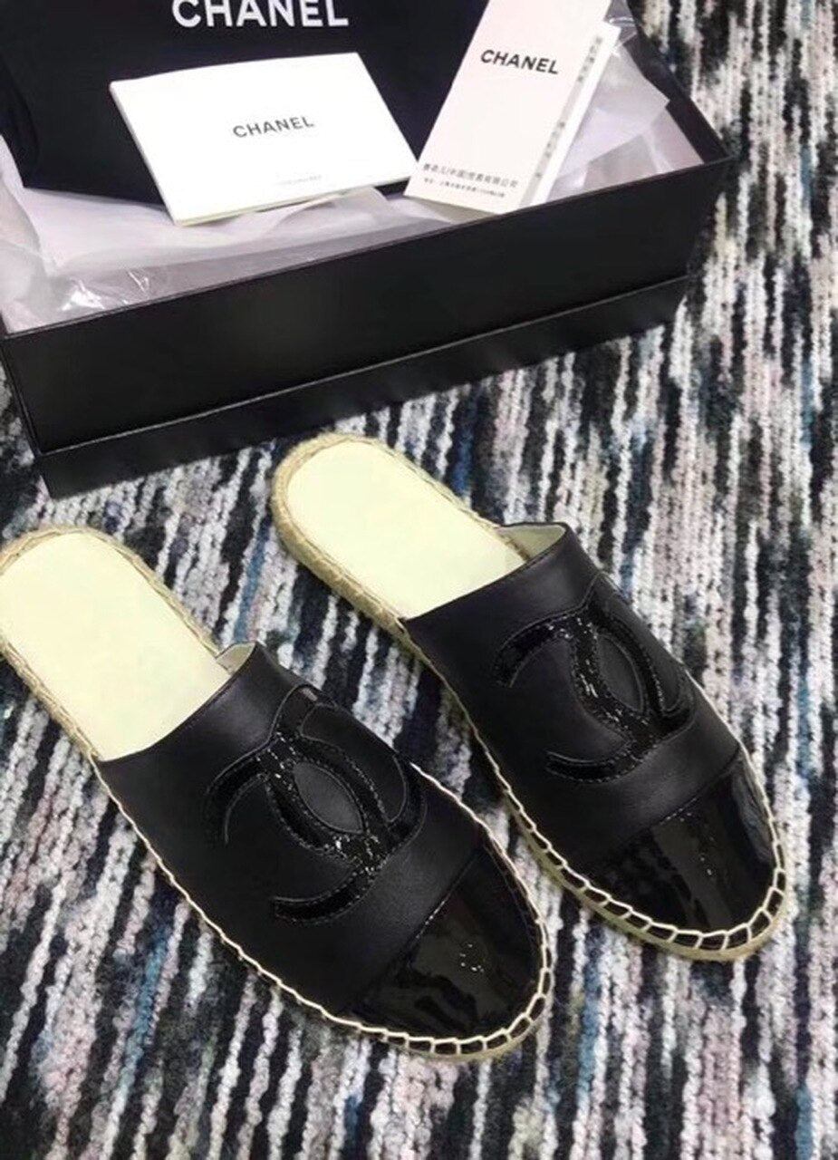 Chanel Espadrille Slides Mules Calfskin Leather Spring/Summer Act 2 Collection Black/Black