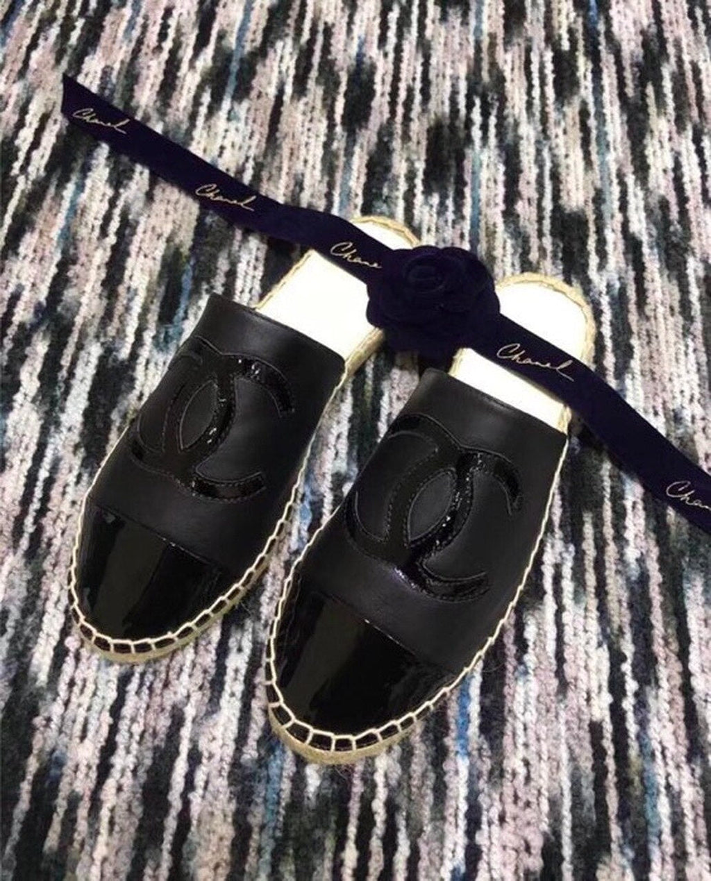 Chanel Espadrille Slides Mules Calfskin Leather Spring/Summer Act 2 Collection Black/Black