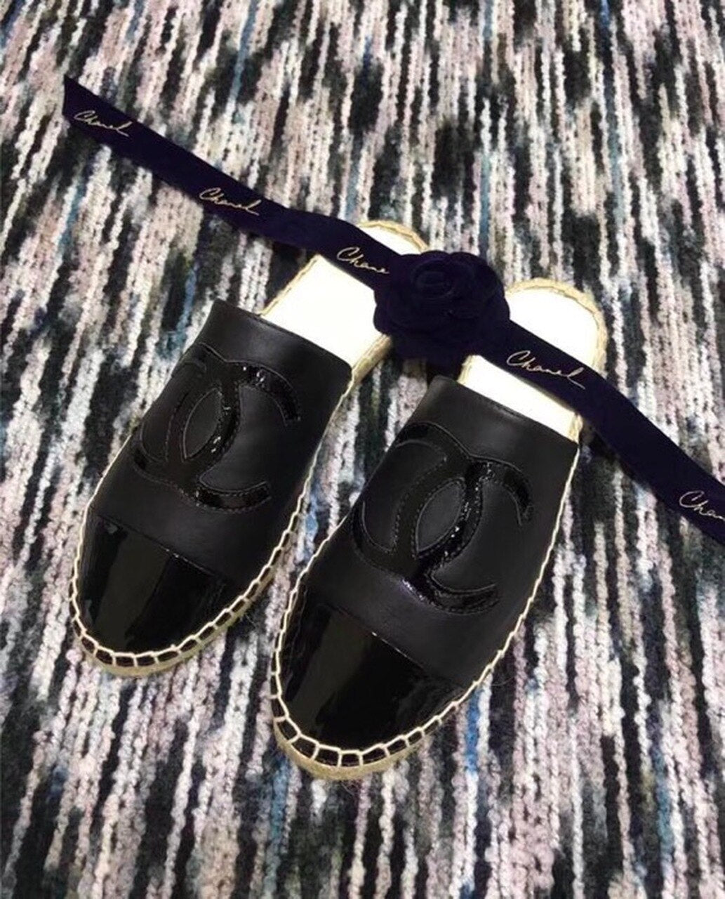 Chanel Espadrille Slides Mules Calfskin Leather Spring/Summer Act 2 Collection Black/Black