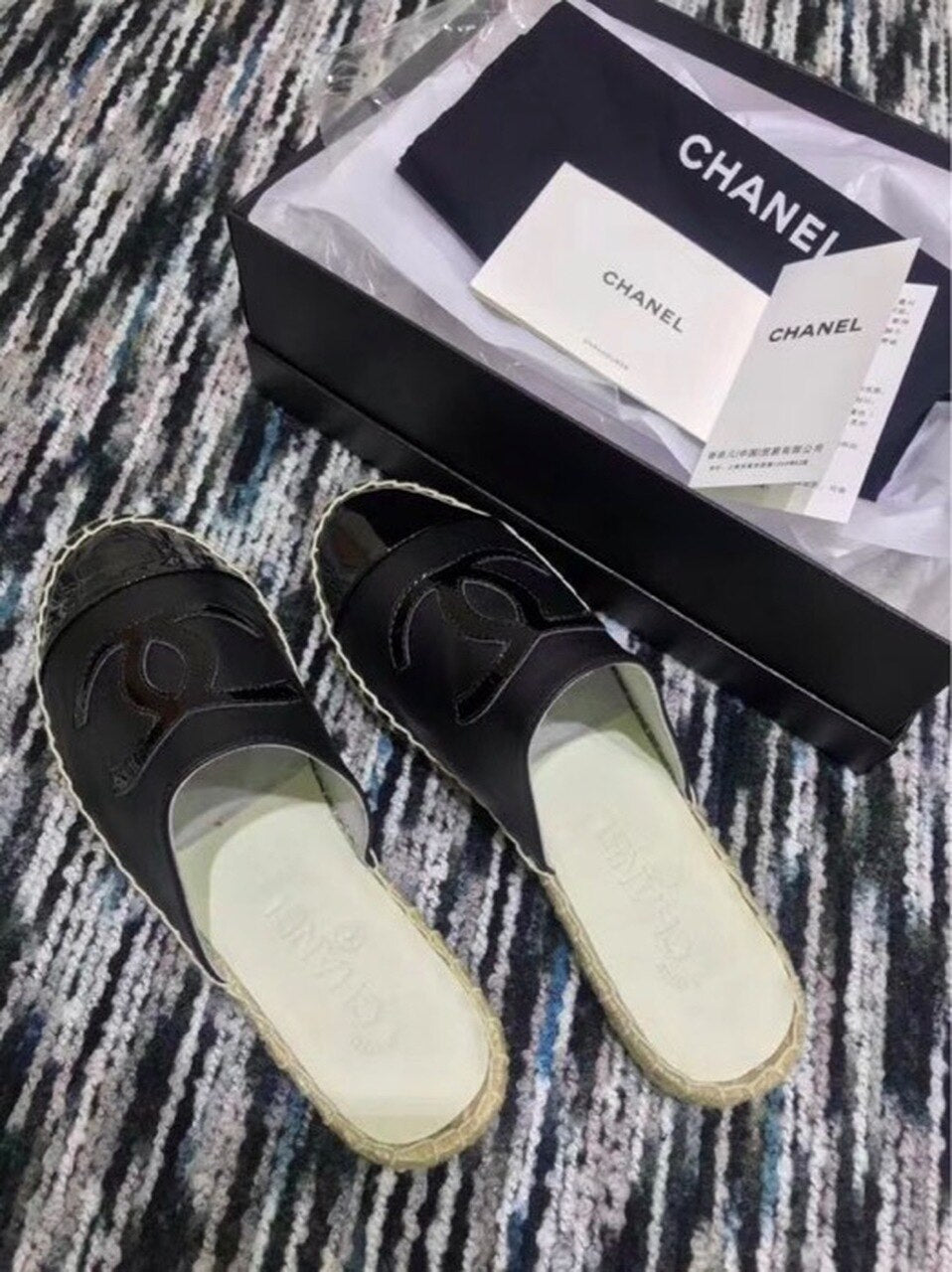Chanel Espadrille Slides Mules Calfskin Leather Spring/Summer Act 2 Collection Black/Black