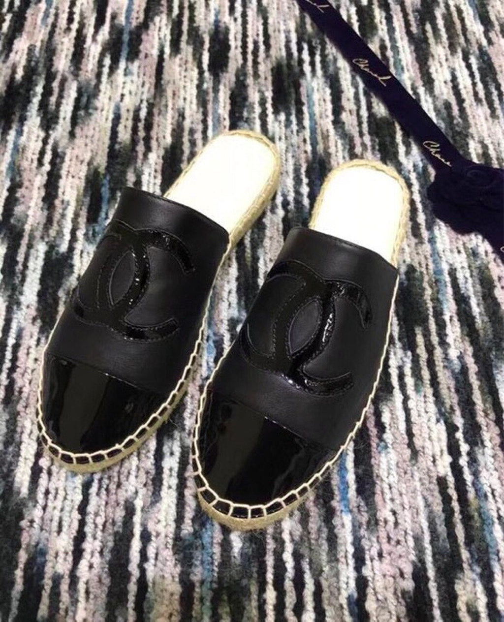 Chanel Espadrille Slides Mules Calfskin Leather Spring/Summer Act 2 Collection Black/Black