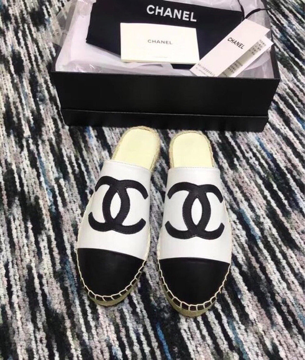 Espadrille Slides Mules Calfskin Leather Spring/Summer Act 2 Collection White/Black