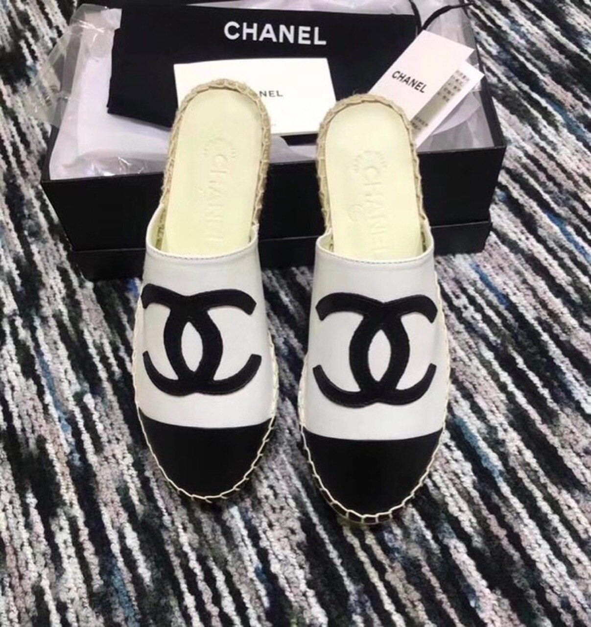 Espadrille Slides Mules Calfskin Leather Spring/Summer Act 2 Collection White/Black
