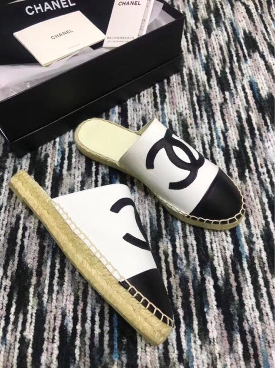 Espadrille Slides Mules Calfskin Leather Spring/Summer Act 2 Collection White/Black