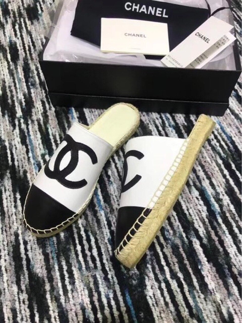 Espadrille Slides Mules Calfskin Leather Spring/Summer Act 2 Collection White/Black