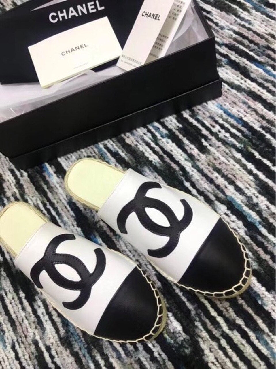 Espadrille Slides Mules Calfskin Leather Spring/Summer Act 2 Collection White/Black