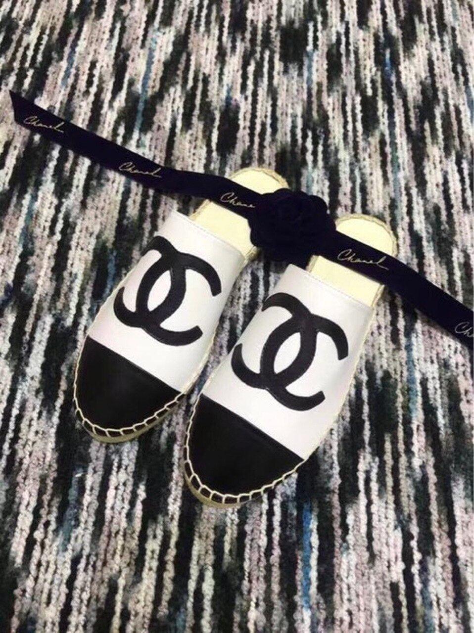 Espadrille Slides Mules Calfskin Leather Spring/Summer Act 2 Collection White/Black