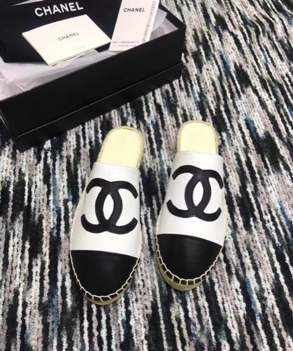 Espadrille Slides Mules Calfskin Leather Spring/Summer Act 2 Collection White/Black