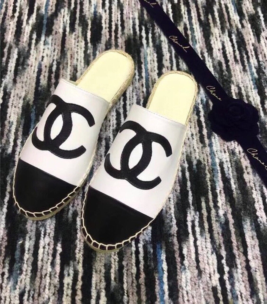 Espadrille Slides Mules Calfskin Leather Spring/Summer Act 2 Collection White/Black