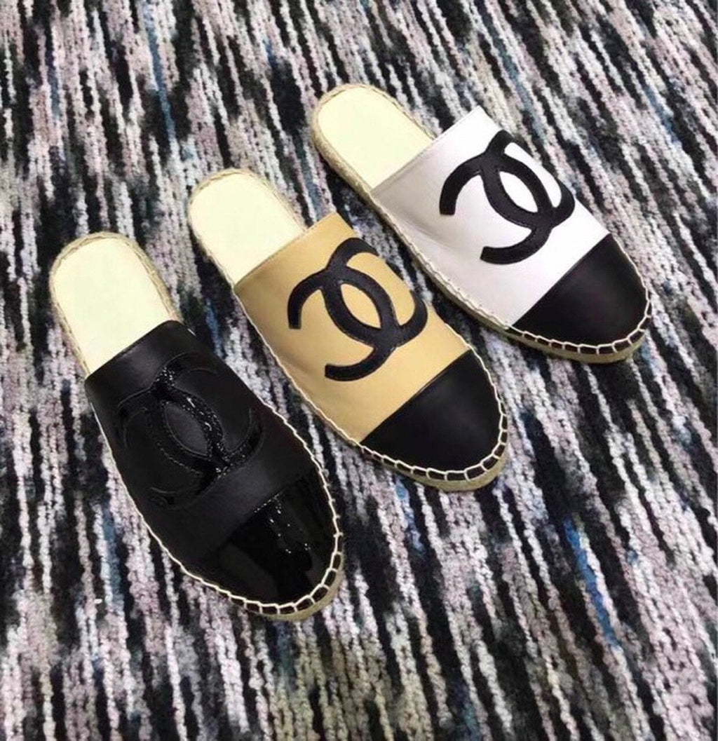 Espadrille Slides Mules Calfskin Leather Spring/Summer Act 2 Collection, Beige/Black