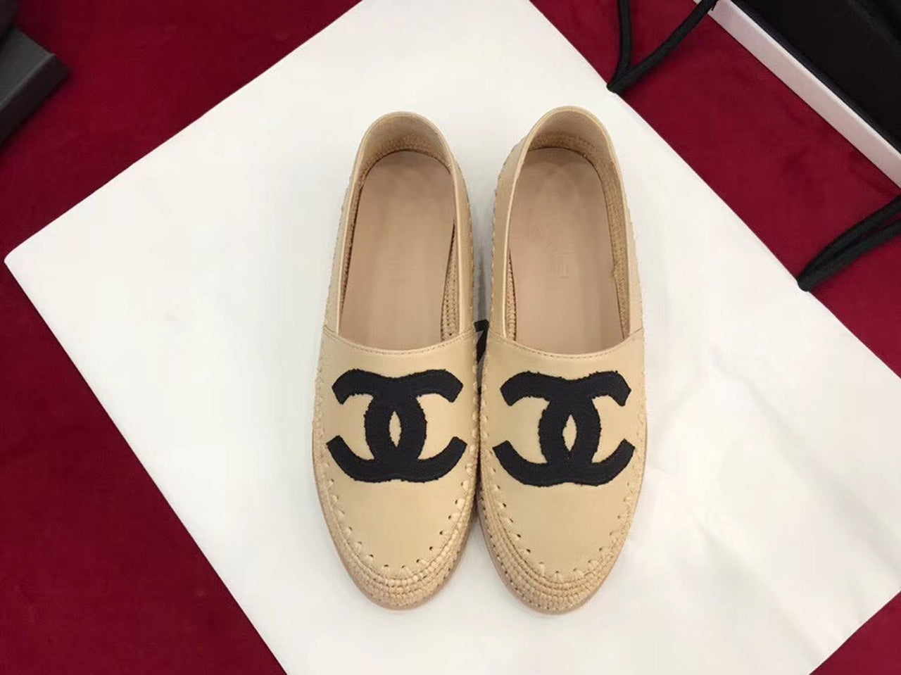 Fabric/Grosgrain Perforated Espadrilles Calfskin Leather Spring/Summer Act 2 Collection Beige/Black