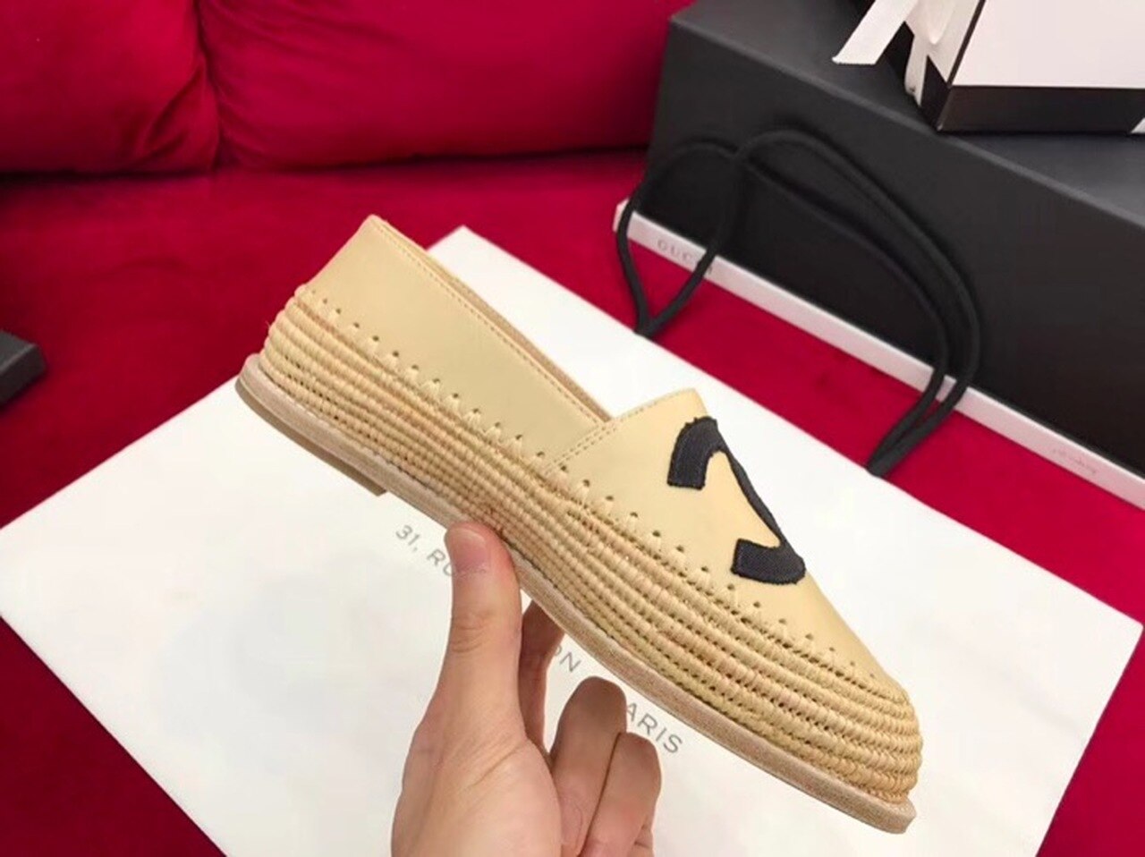 Fabric/Grosgrain Perforated Espadrilles Calfskin Leather Spring/Summer Act 2 Collection Beige/Black