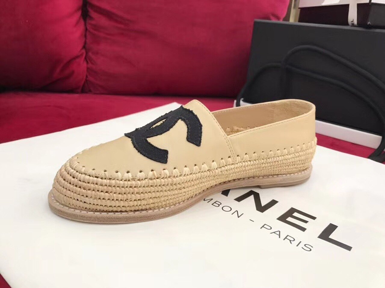 Fabric/Grosgrain Perforated Espadrilles Calfskin Leather Spring/Summer Act 2 Collection Beige/Black