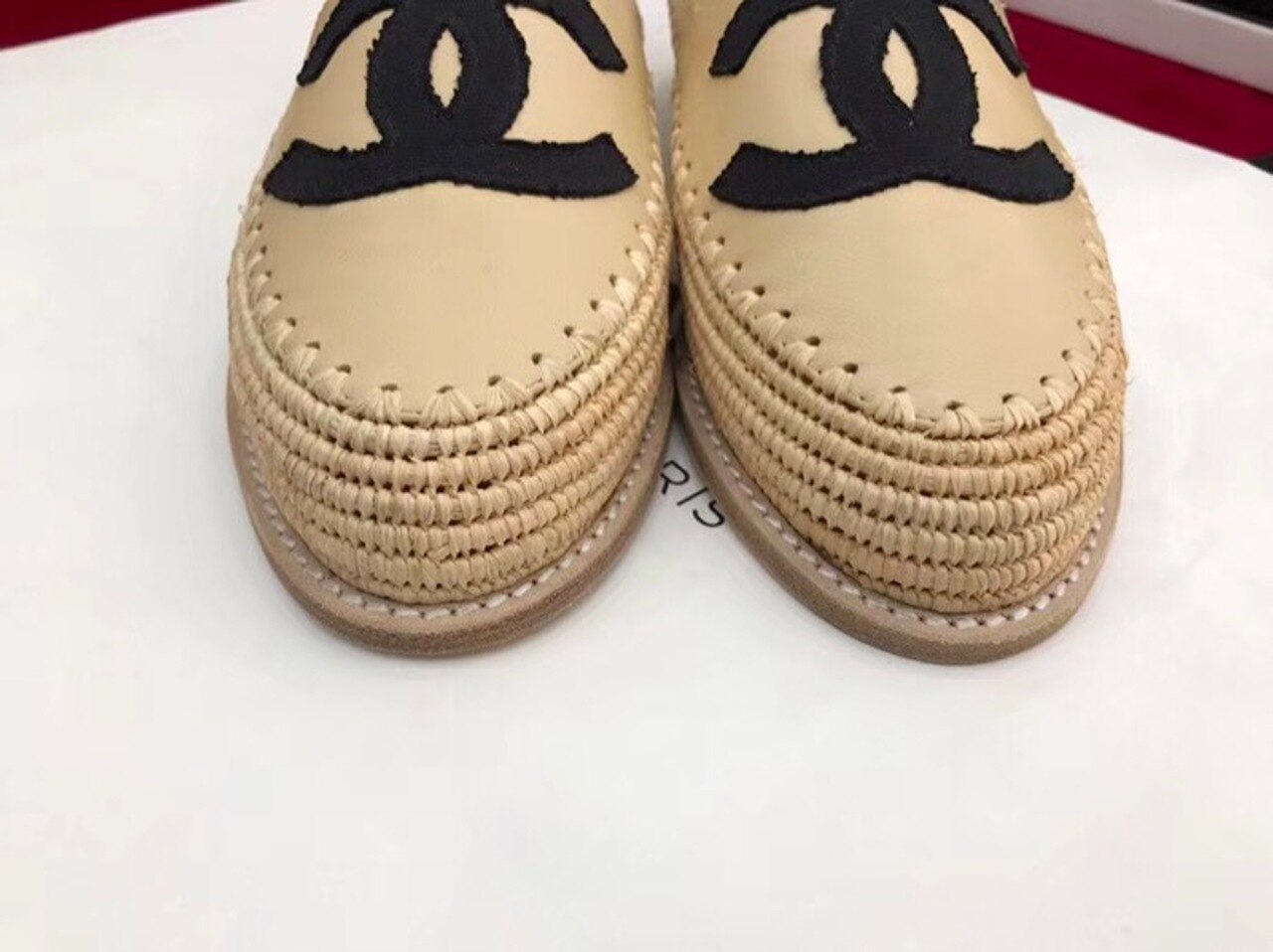 Fabric/Grosgrain Perforated Espadrilles Calfskin Leather Spring/Summer Act 2 Collection Beige/Black
