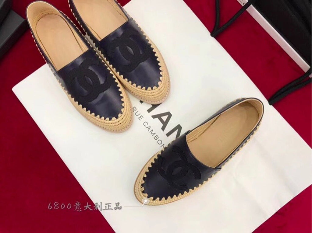 Chanel Fabric/Grosgrain Perforated Espadrilles Calfskin Leather Spring/Summer Act 2 Collection Navy Blue
