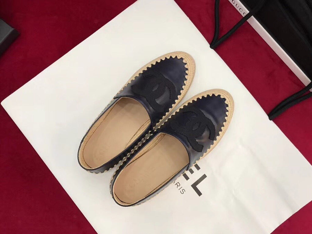 Chanel Fabric/Grosgrain Perforated Espadrilles Calfskin Leather Spring/Summer Act 2 Collection Navy Blue