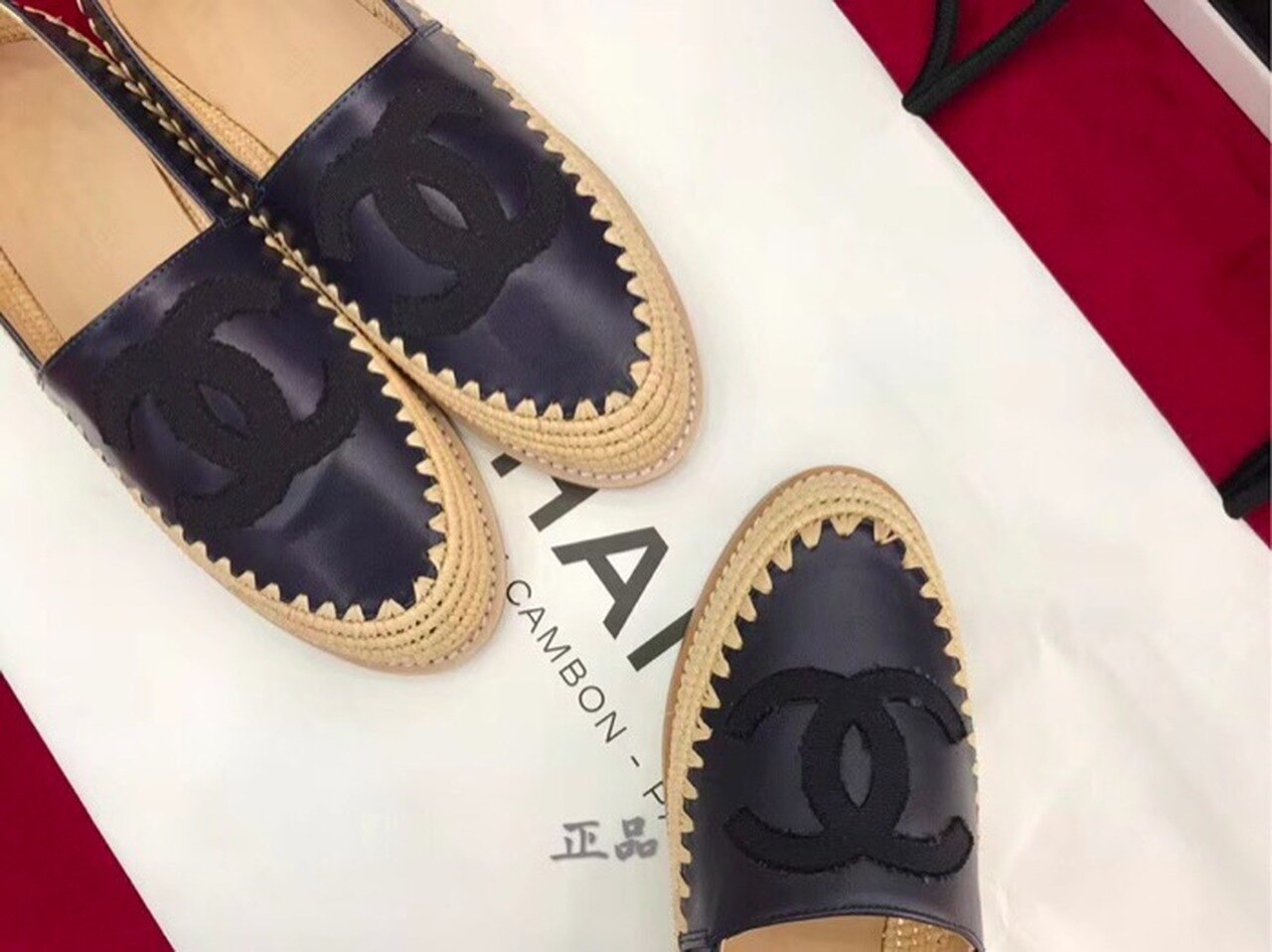 Chanel Fabric/Grosgrain Perforated Espadrilles Calfskin Leather Spring/Summer Act 2 Collection Navy Blue
