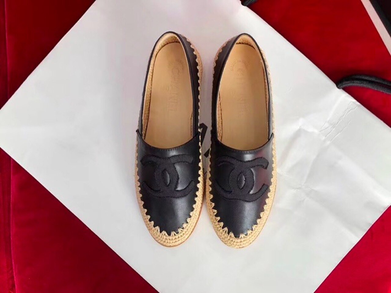 Fabric/Grosgrain Perforated Espadrilles Calfskin Leather Spring/Summer Act 2 Collection Black/Black