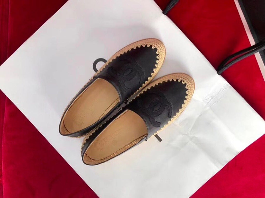 Fabric/Grosgrain Perforated Espadrilles Calfskin Leather Spring/Summer Act 2 Collection Black/Black