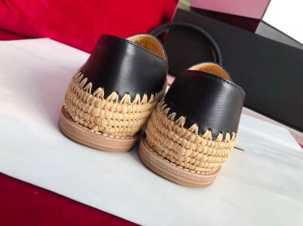 Fabric/Grosgrain Perforated Espadrilles Calfskin Leather Spring/Summer Act 2 Collection Black/Black