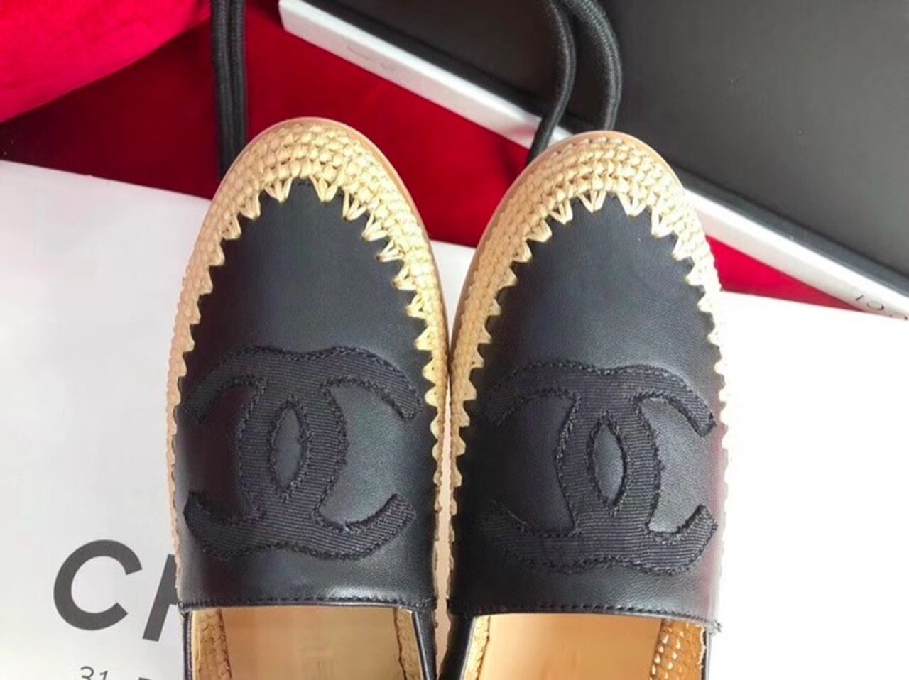 Fabric/Grosgrain Perforated Espadrilles Calfskin Leather Spring/Summer Act 2 Collection Black/Black