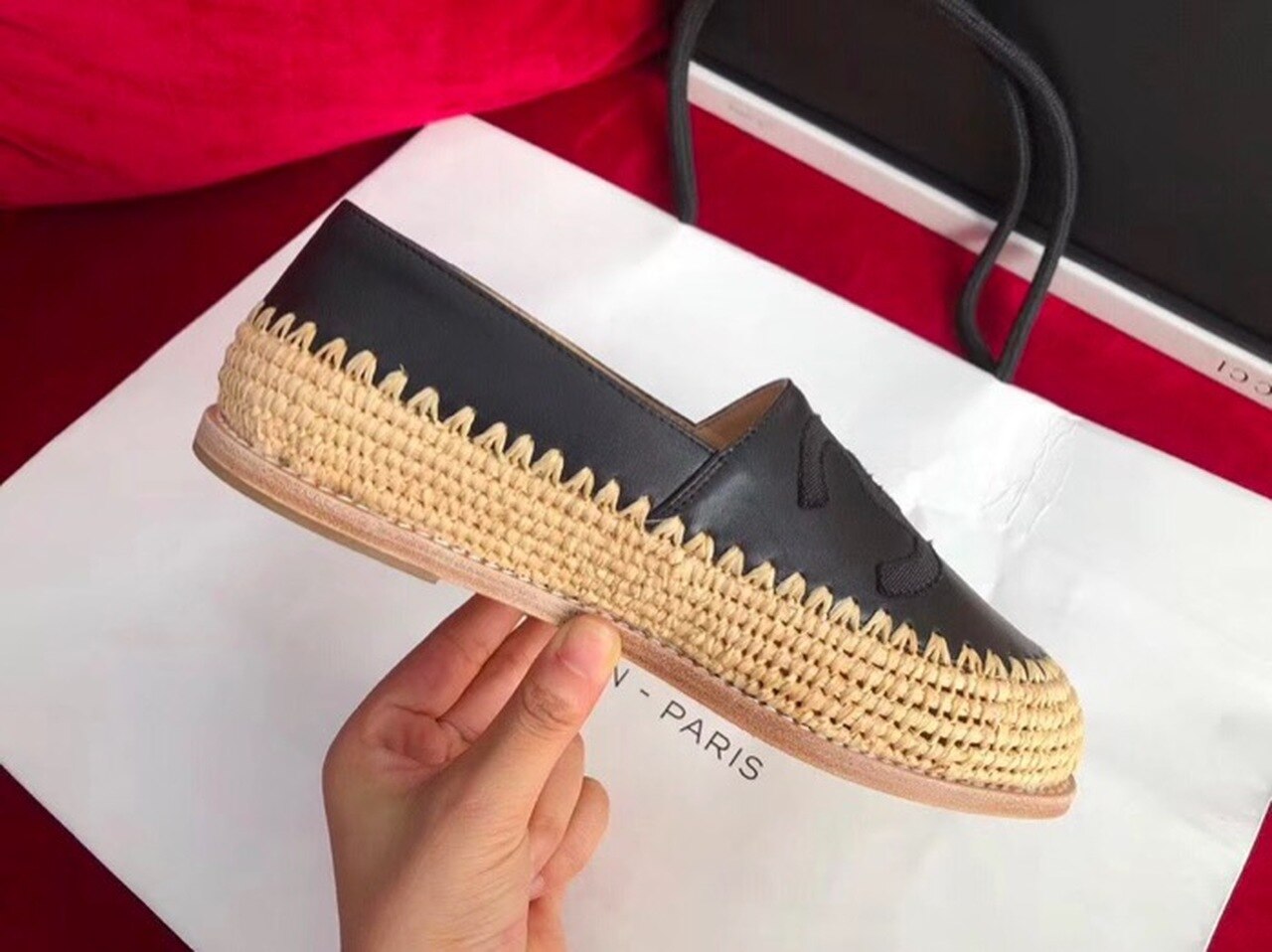 Fabric/Grosgrain Perforated Espadrilles Calfskin Leather Spring/Summer Act 2 Collection Black/Black