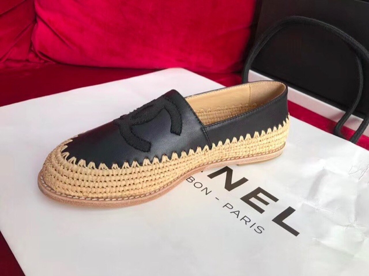 Fabric/Grosgrain Perforated Espadrilles Calfskin Leather Spring/Summer Act 2 Collection Black/Black