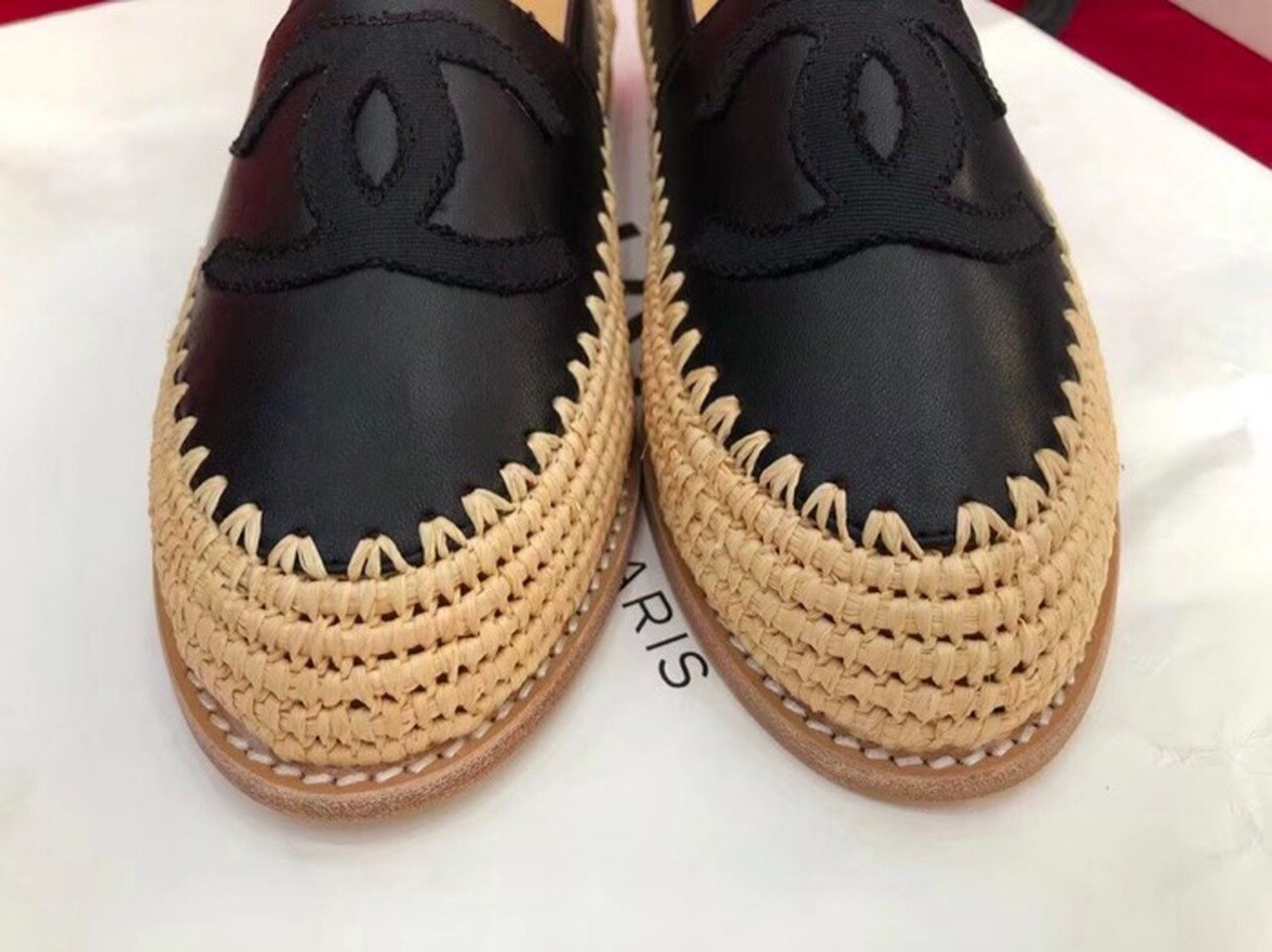 Fabric/Grosgrain Perforated Espadrilles Calfskin Leather Spring/Summer Act 2 Collection Black/Black