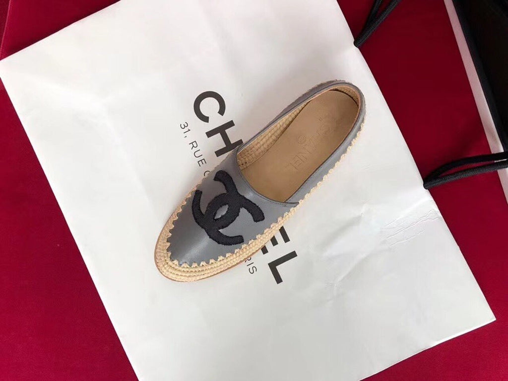 Fabric/Grosgrain Perforated Espadrilles Calfskin Leather Spring/Summer Act 2 Collection Light Grey/Black