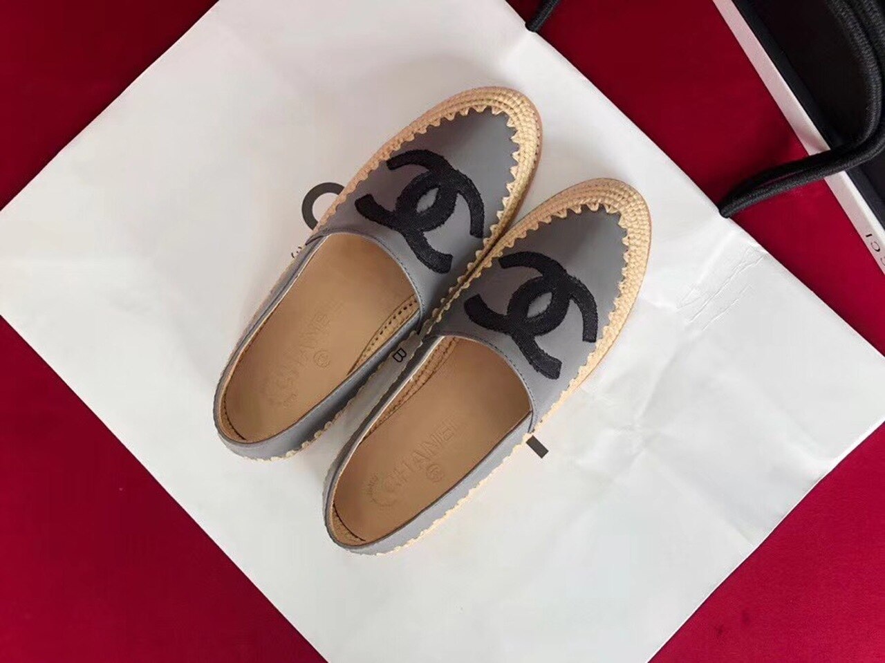 Fabric/Grosgrain Perforated Espadrilles Calfskin Leather Spring/Summer Act 2 Collection Light Grey/Black