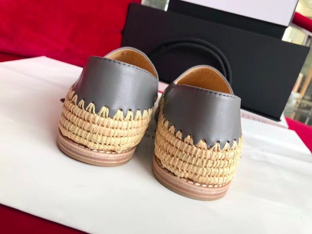 Fabric/Grosgrain Perforated Espadrilles Calfskin Leather Spring/Summer Act 2 Collection Light Grey/Black
