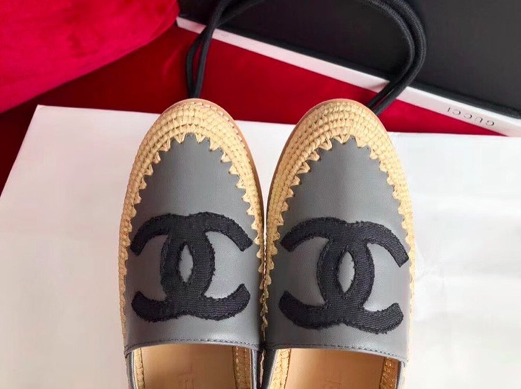 Fabric/Grosgrain Perforated Espadrilles Calfskin Leather Spring/Summer Act 2 Collection Light Grey/Black