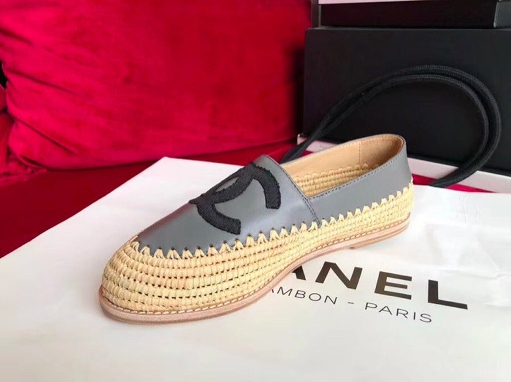 Fabric/Grosgrain Perforated Espadrilles Calfskin Leather Spring/Summer Act 2 Collection Light Grey/Black