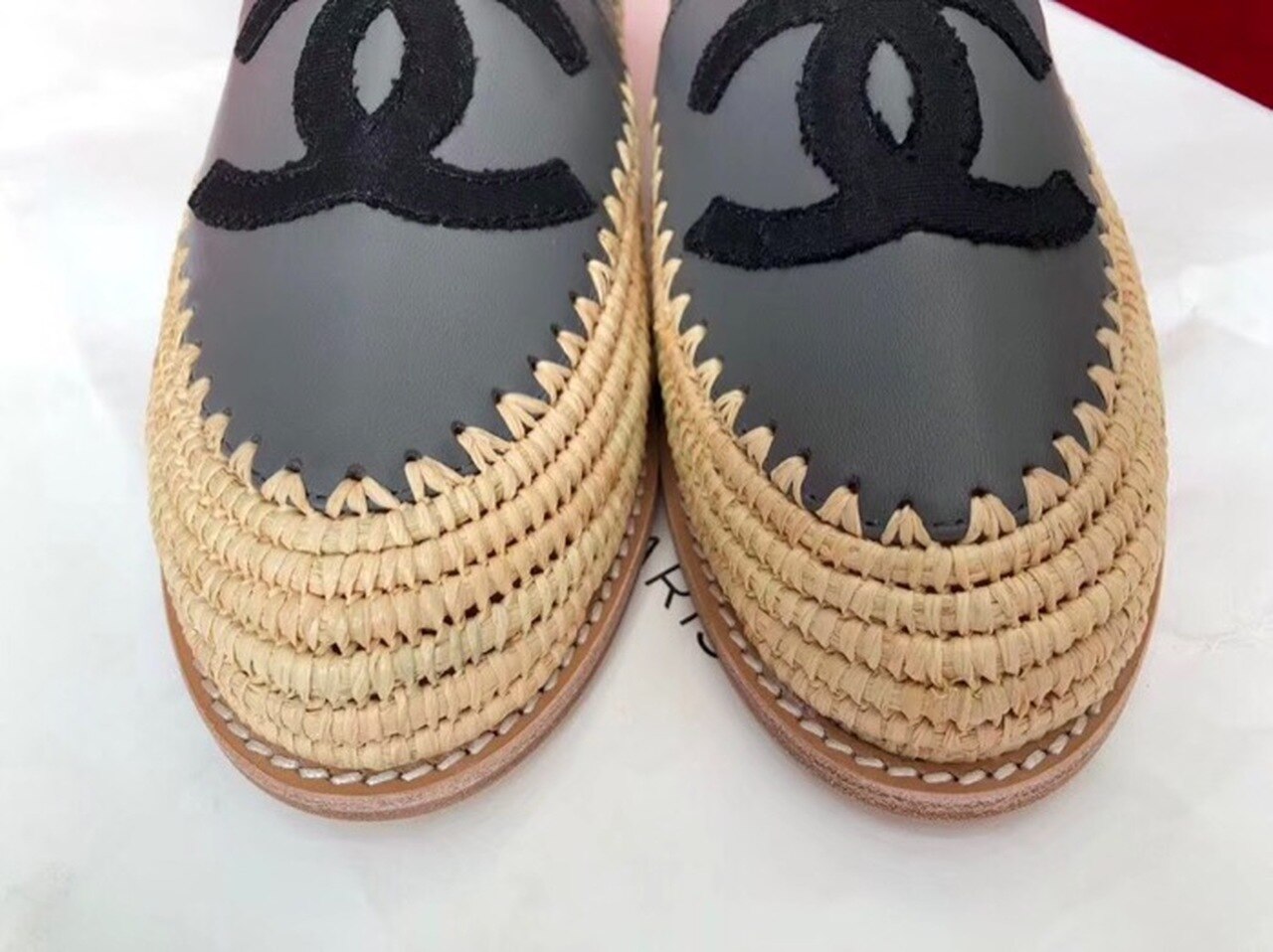 Fabric/Grosgrain Perforated Espadrilles Calfskin Leather Spring/Summer Act 2 Collection Light Grey/Black
