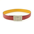 HERMES: Red/Golden Yellow Reversible Leather & "H" Logo Belt fits 26"- 28" (vp)