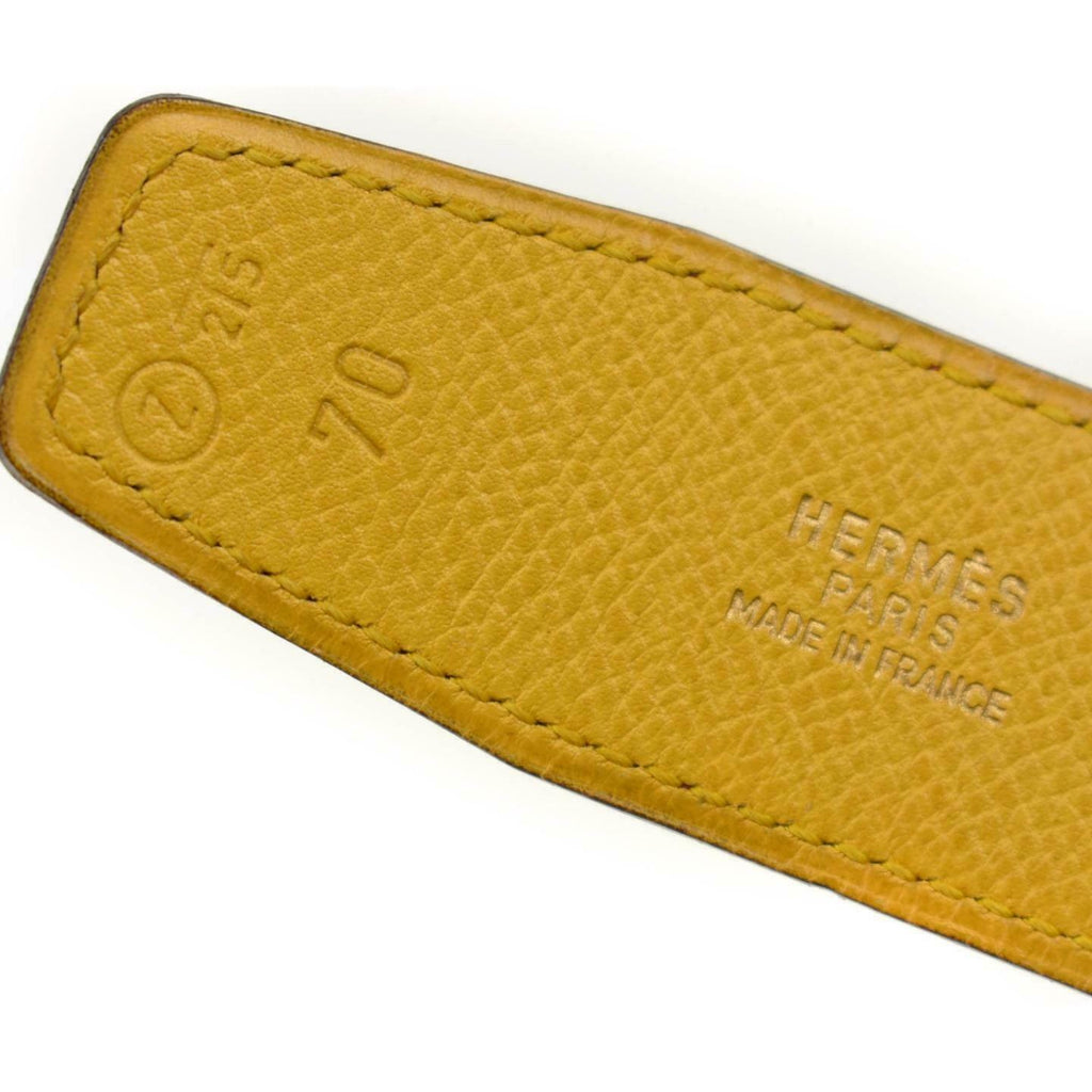 HERMES: Red/Golden Yellow Reversible Leather 32mm Belt Strap fits 26"- 28"