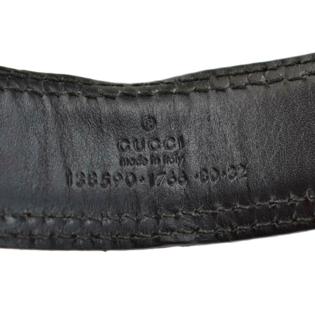 GUCCI: Black, Leather & Silver "G" Buckle Logo Belt fits 30" to 32" (pz)