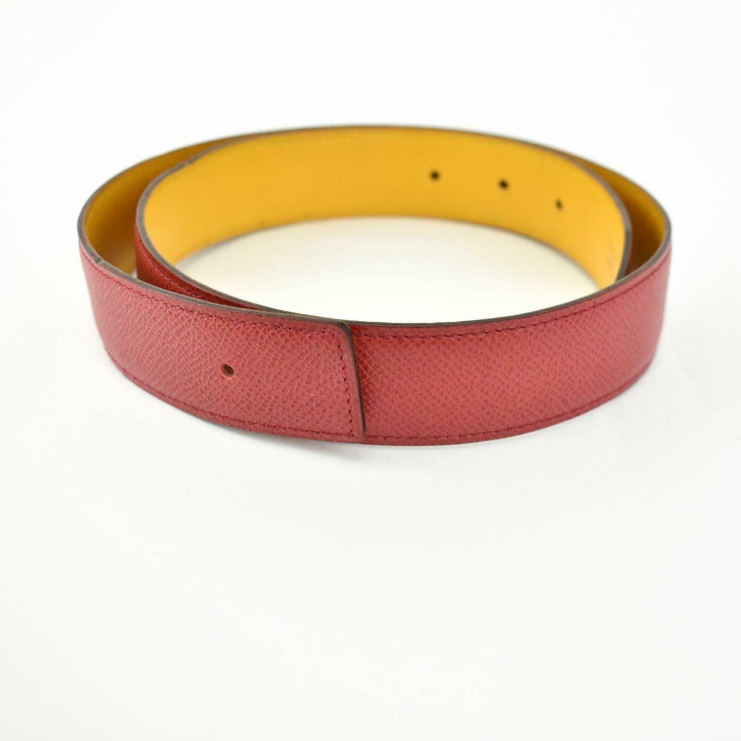 HERMES: Red/Golden Yellow Reversible Leather 32mm Belt Strap fits 26"- 28"