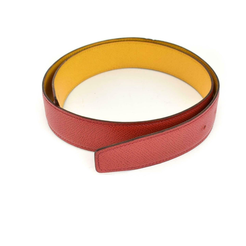 HERMES: Red/Golden Yellow Reversible Leather & "H" Logo Belt fits 26"- 28" (vp)