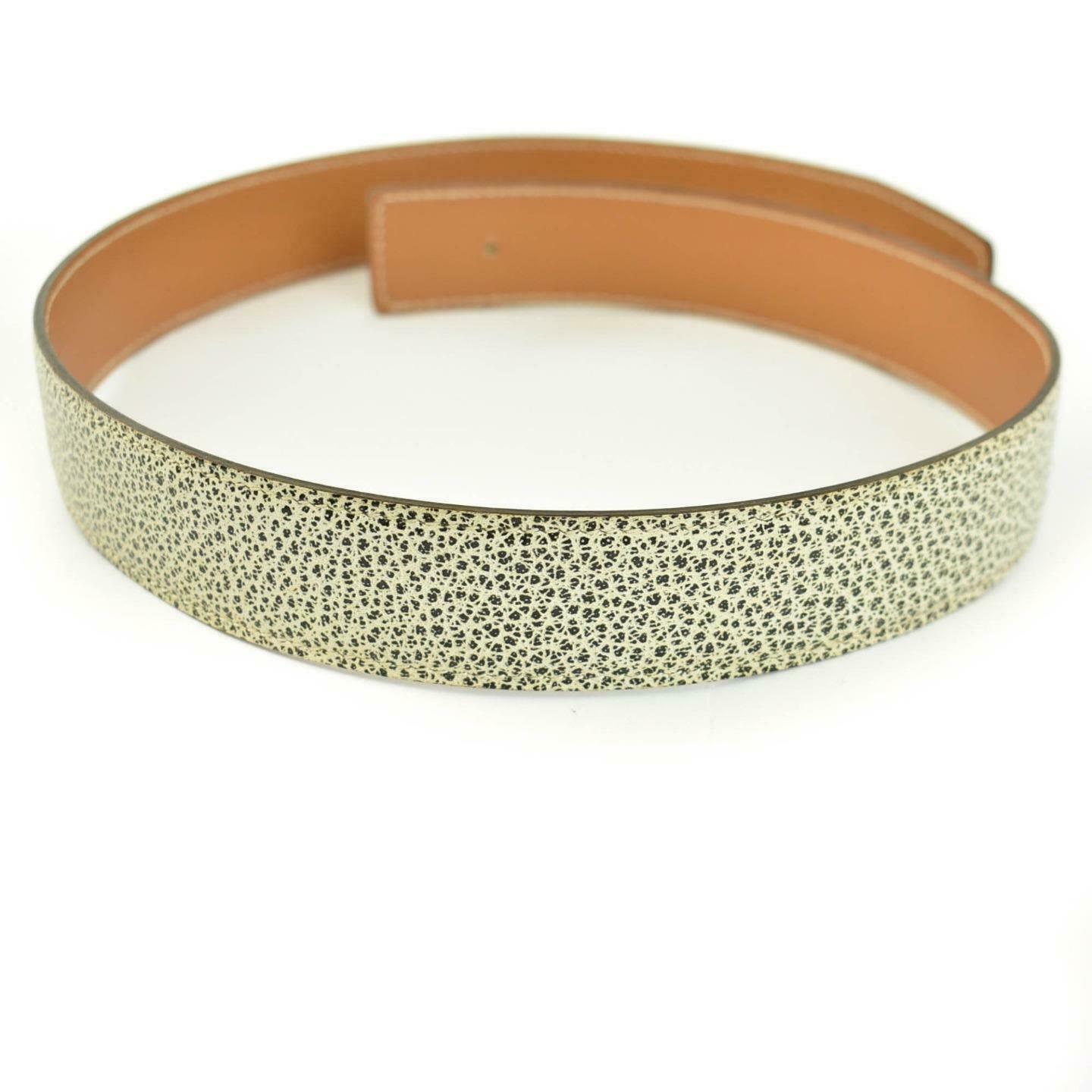HERMES: Black Patterned/Tan Reversible Leather 32mm Belt Strap fits 24"- 26"