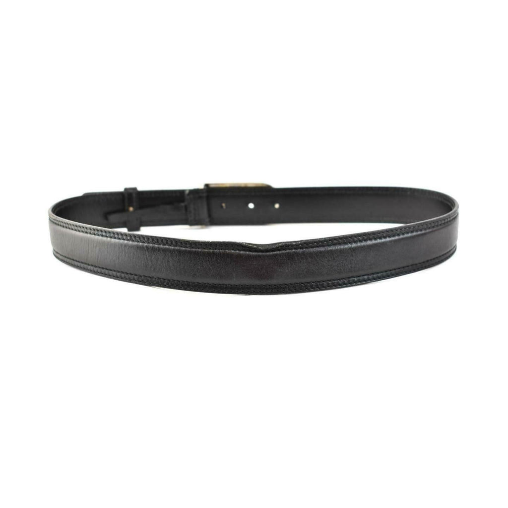 GUCCI: Black, Leather & Silver "G" Buckle Logo Belt fits 30" to 32" (pz)