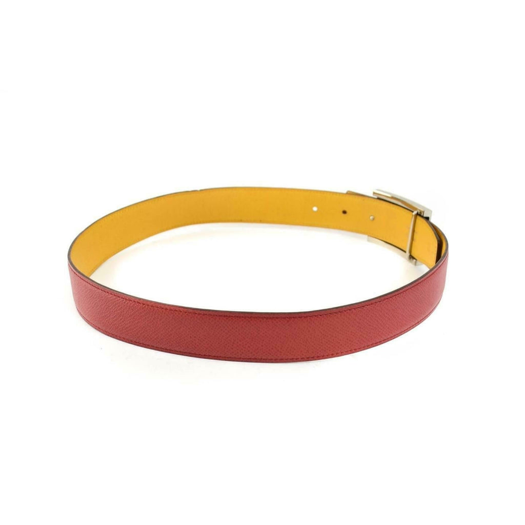 HERMES: Red/Golden Yellow Reversible Leather & "H" Logo Belt fits 26"- 28" (vp)