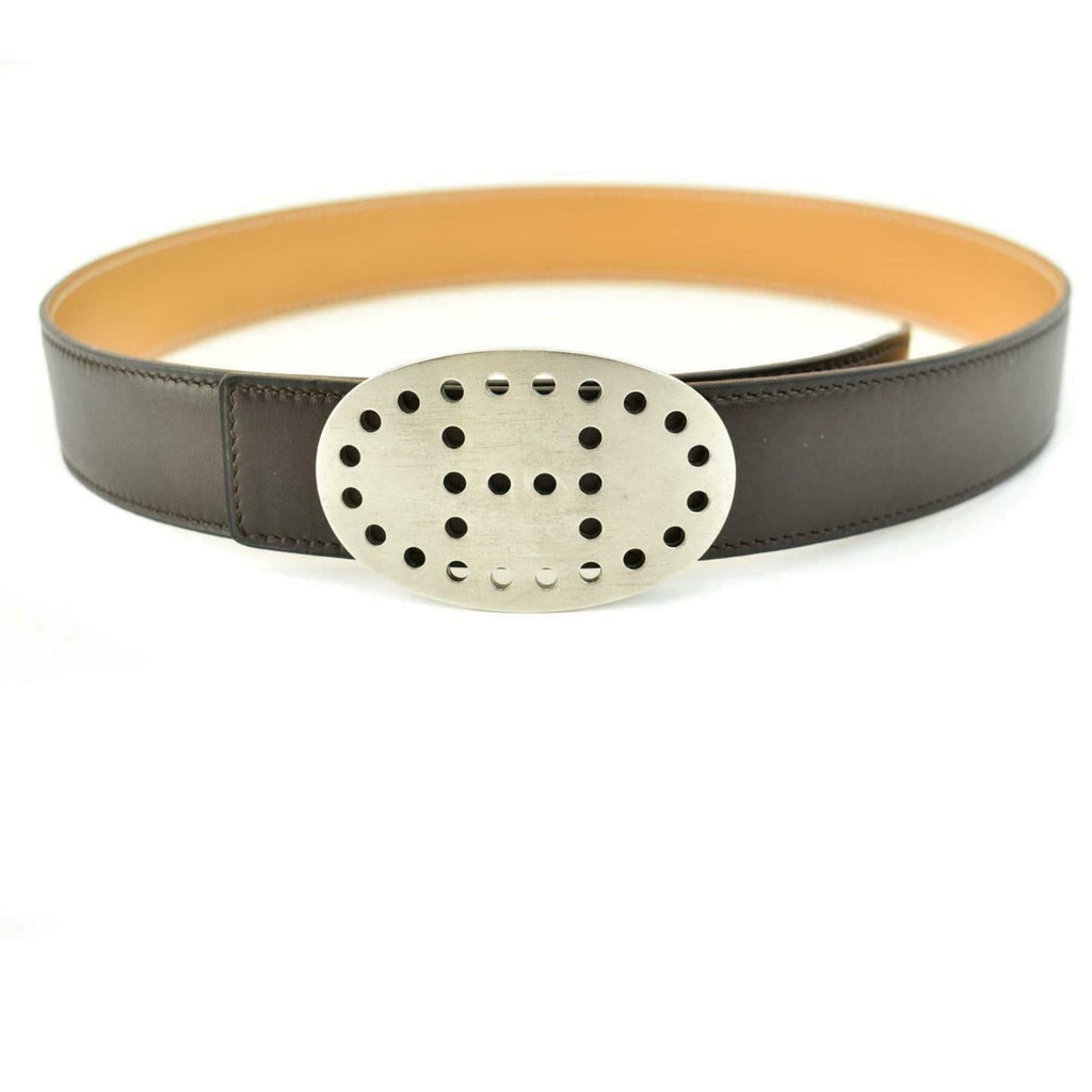 HERMES "Evelyne" Brown/Tan Reversible "H" Logo Belt fits 28"- 30" (wa)