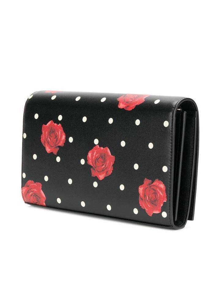Saint Laurent Chain Wallet Monogram Kate Polka Dot Rose Medium Black Calfskin