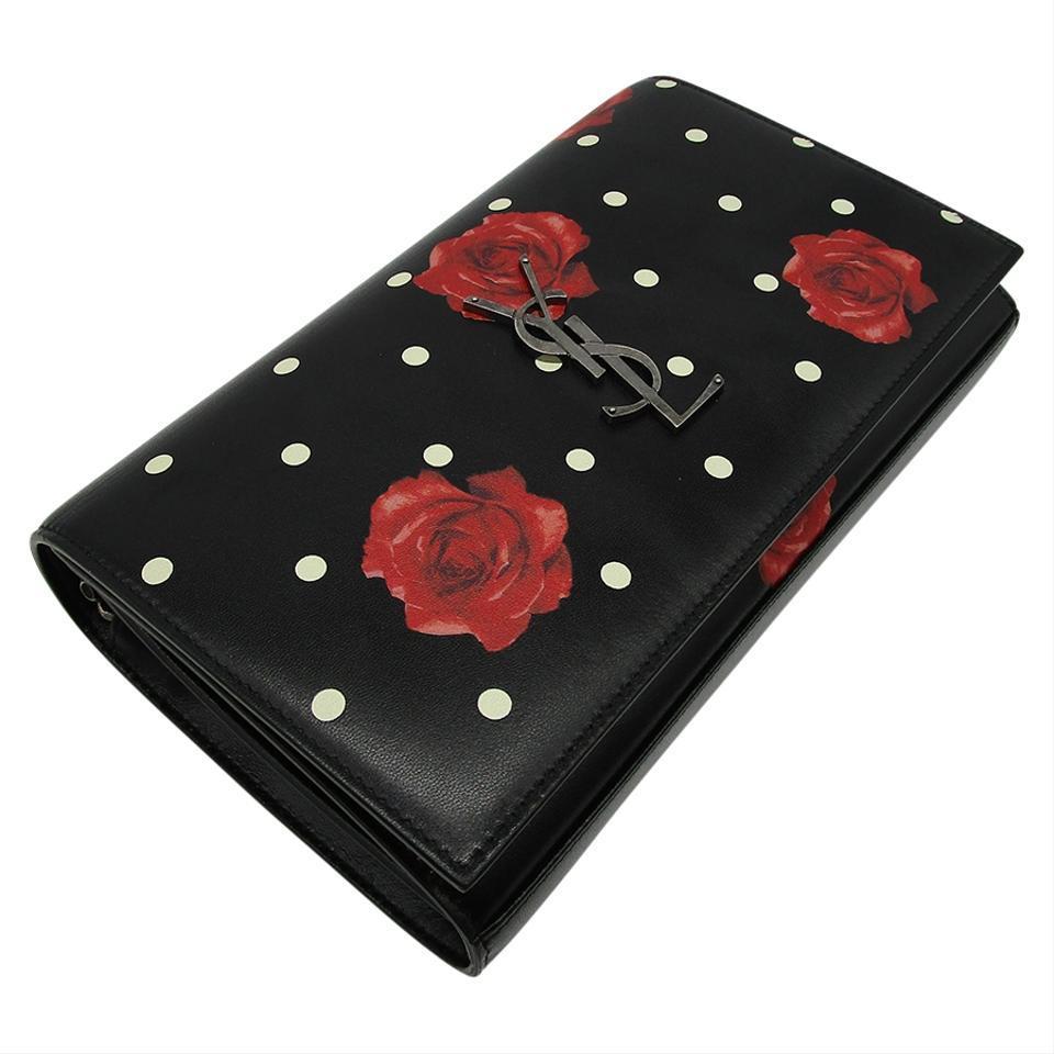 Saint Laurent Chain Wallet Monogram Kate Polka Dot Rose Medium Black Calfskin